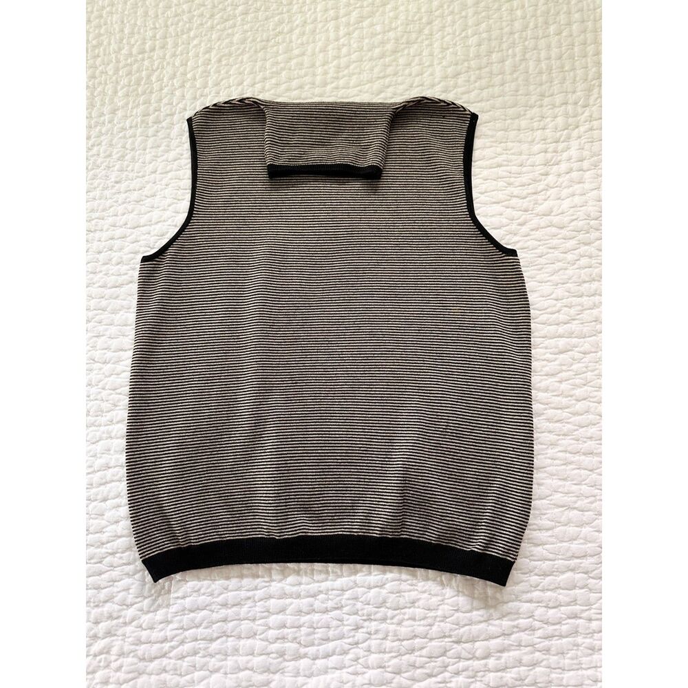 Linda Allard Ellen Tracy Striped Mock Neck Sleeveless Sweater Vest XL Silk Wool